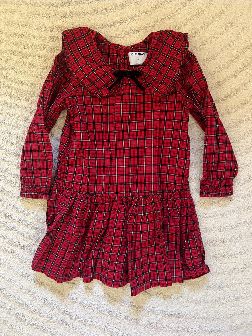 Old Navy Red Plaid Long-Sleeve Dress with Peter Pan Collar